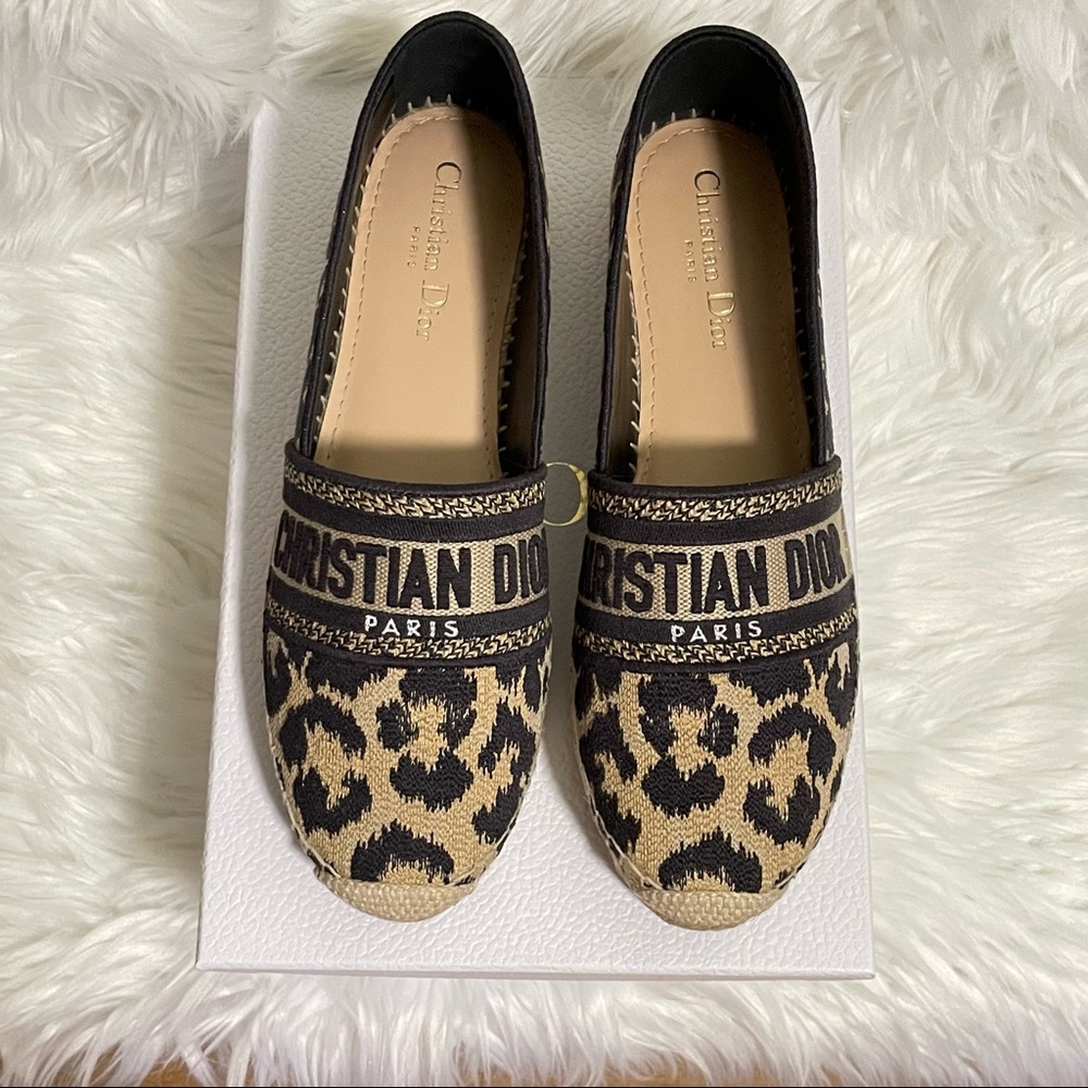 CHRISTIAN DIOR LOGO EMBROIDERED LEOPARD PRINT GRANVILLE ESPADRILLE 39